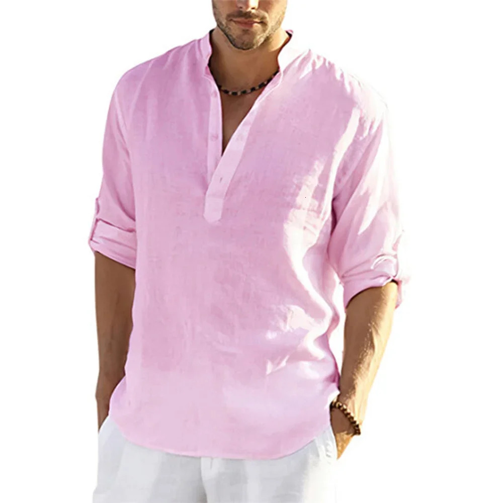 2024 Mens Casual Blouse Cotton Linen Shirt Loose Tops Long Sleeve Tee Shirt Spring Autumn Casual Handsome Mens Shirts 241010
