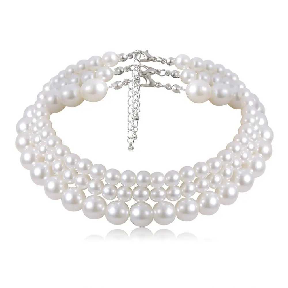 Multi-Layer White Imitation Pearl Necklace Bead Chain Punk Ladies Wedding Short Clavicle Necklac Girl Charm Banquet JewelryX241009