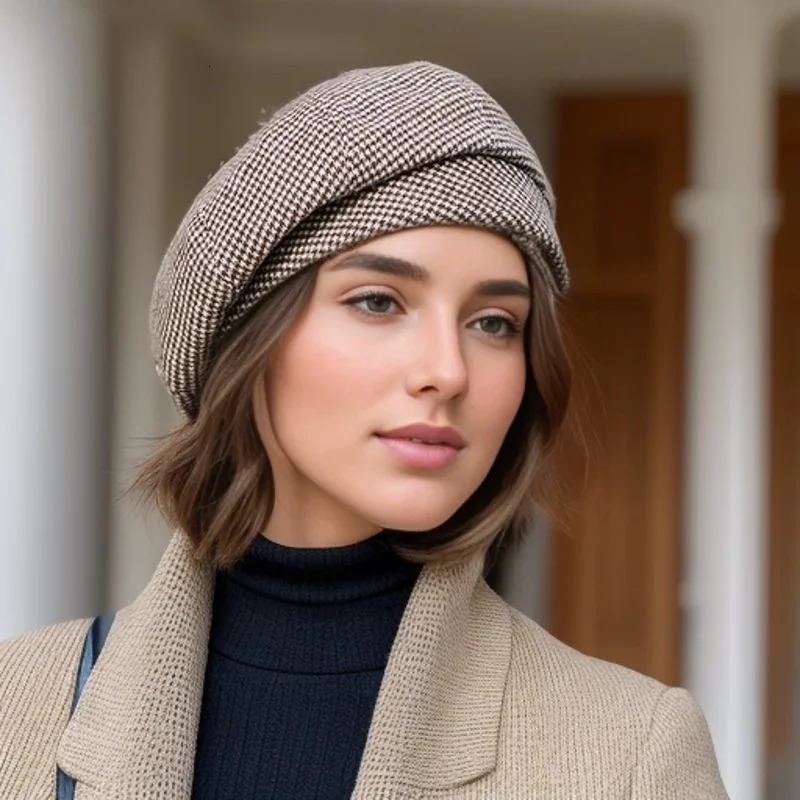 Simple womens wool beret elegant womens winter womens cotton hat plain retro octagonal casual autumn hat 241007
