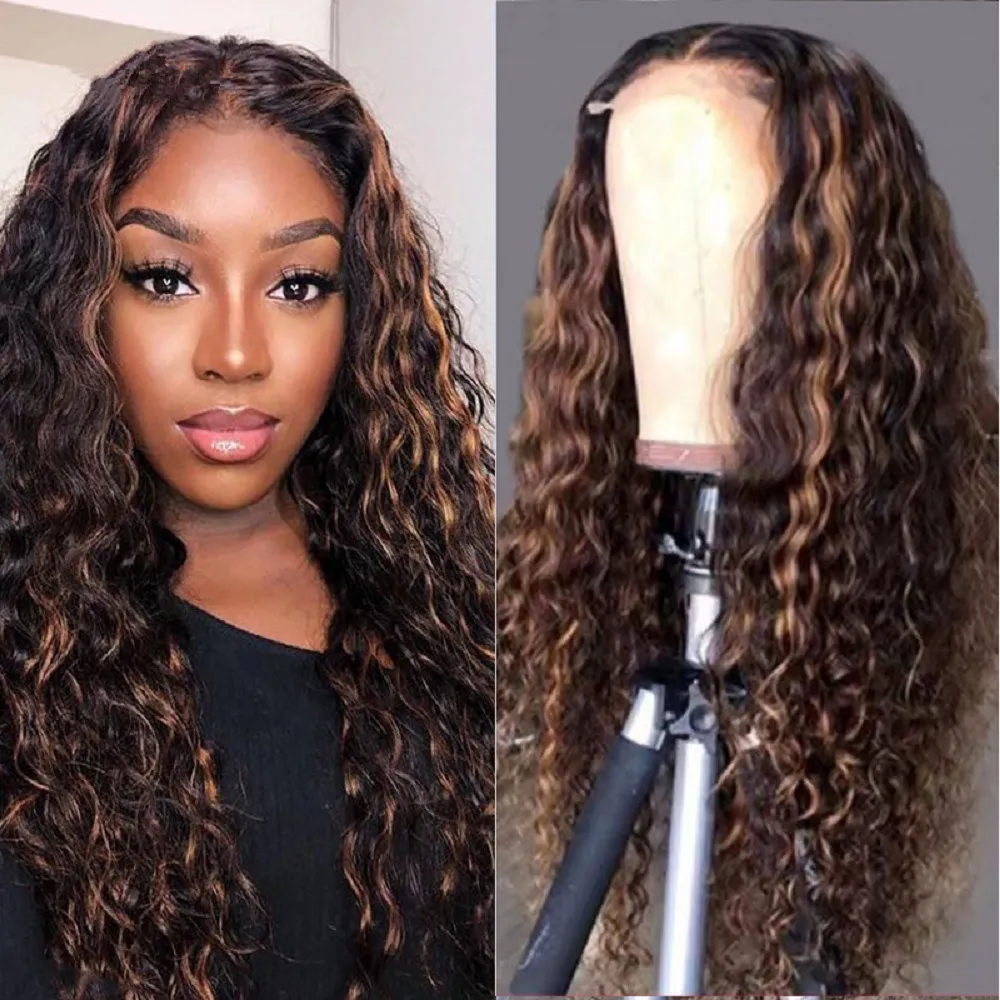 26inch Premium Quality human hair lace front wigs Wavy Brown Simulation Human Hair Wig for Women - Non-Glue Application