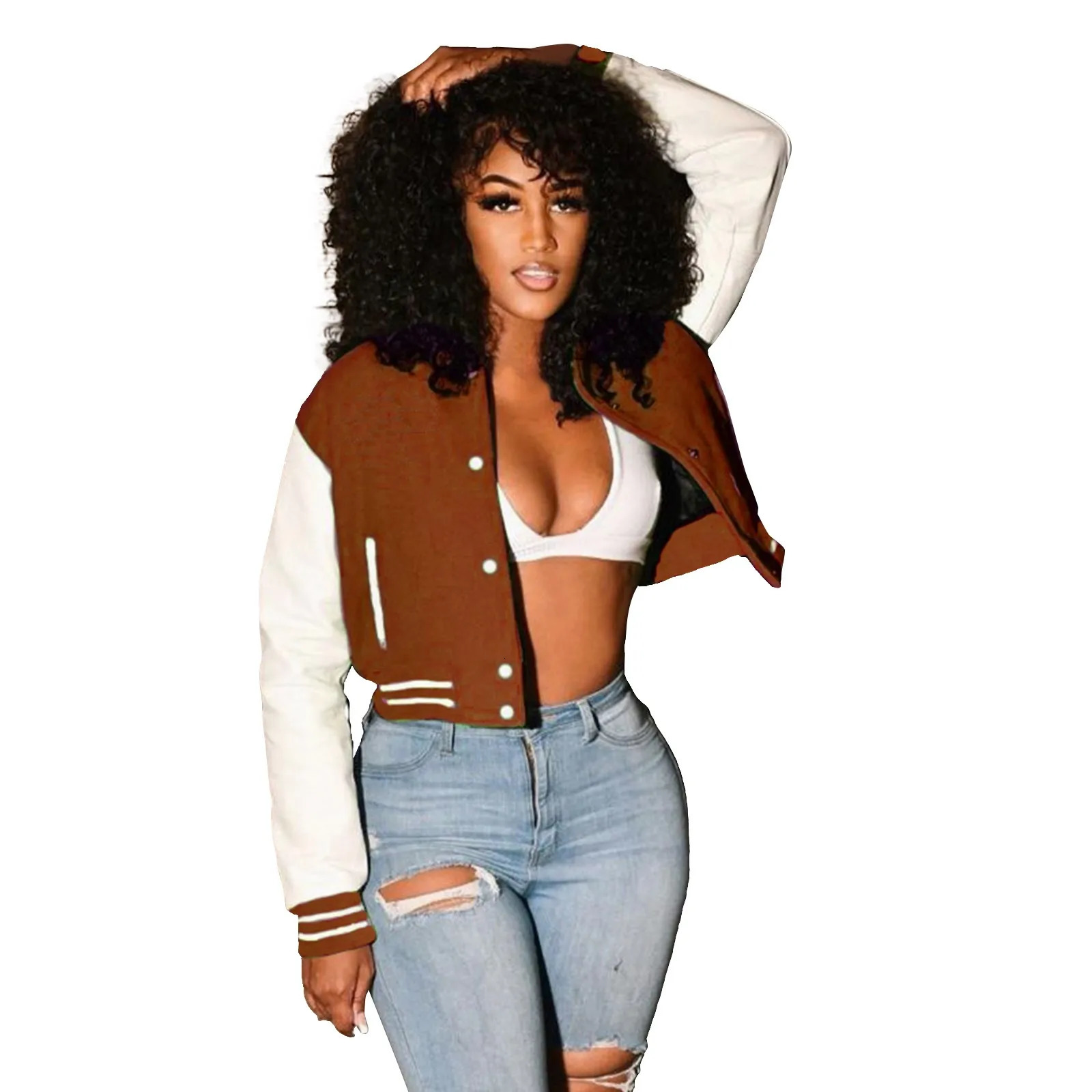 Y2K Baseball Coats Fashion Fall Short Jackets For Women Patchwork Button Cropped Coat Streetwear Bomber Jacket Chaquetas 241010