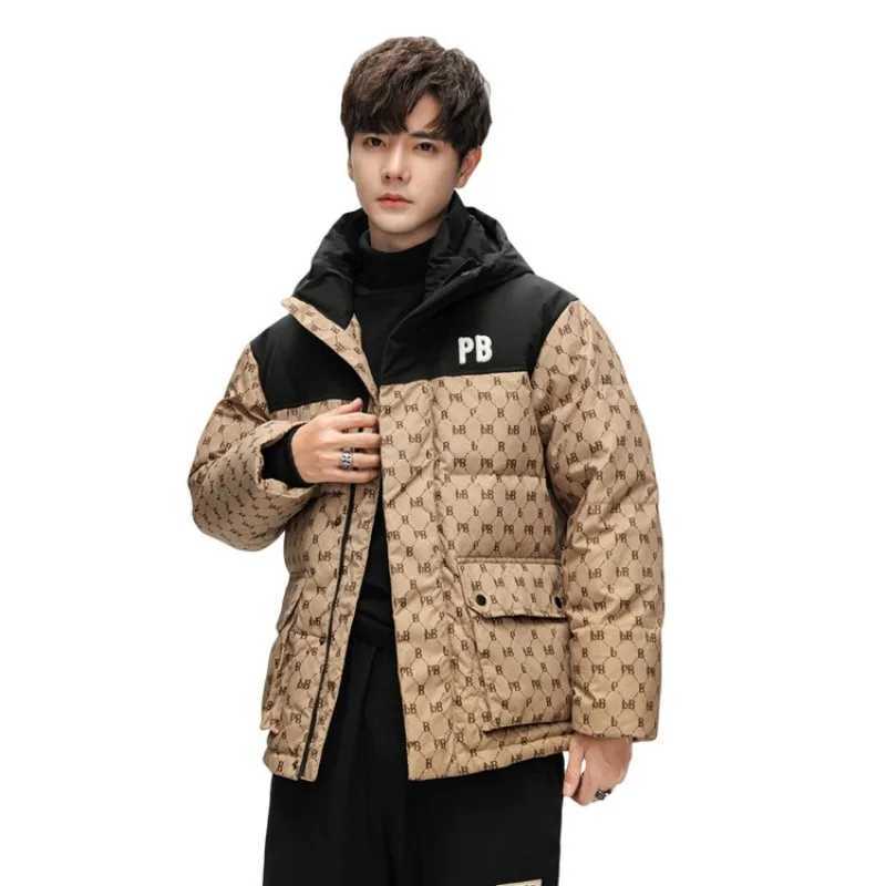 Men's Down Parkas Mens winter hoodie thick coat white duck warm print fashionable casual windproof mens jacket Y241009NY6O