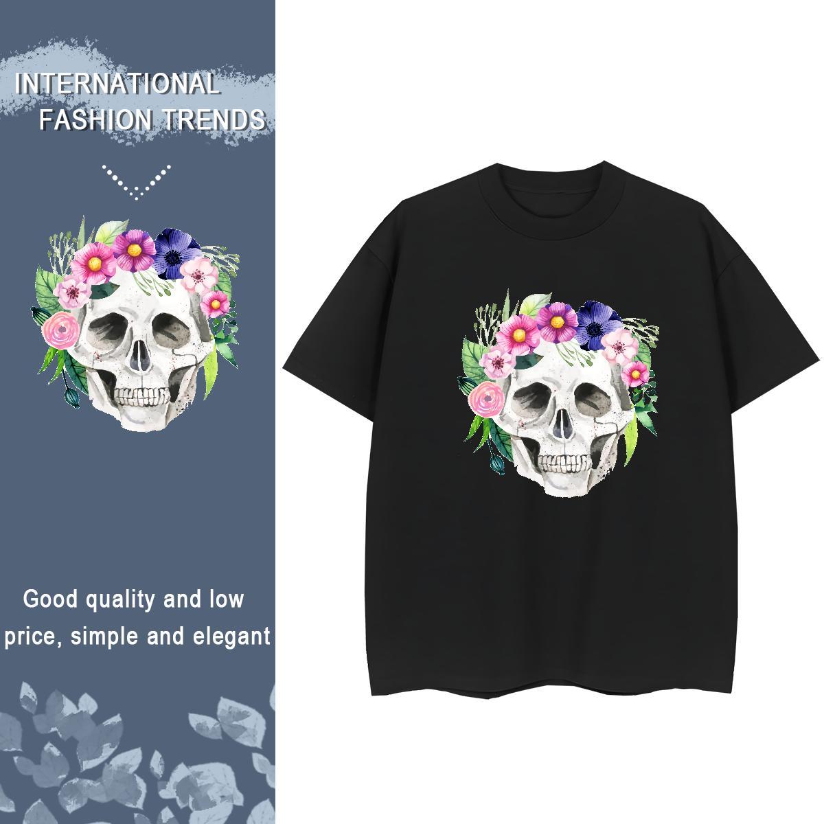 2024 T-Shirts for Women 230g 100% Cotton Breathable Soft Street skull Tshirt for Man Woman Lady Oversized Tee Shirt