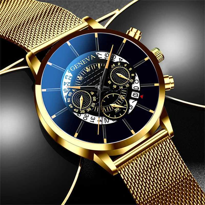 reloj hombre Mens Fashion Business Calendar Watches Blue Stainless Steel Mesh Belt Analog Quartz Wrist Watch relogio masculinoX241010