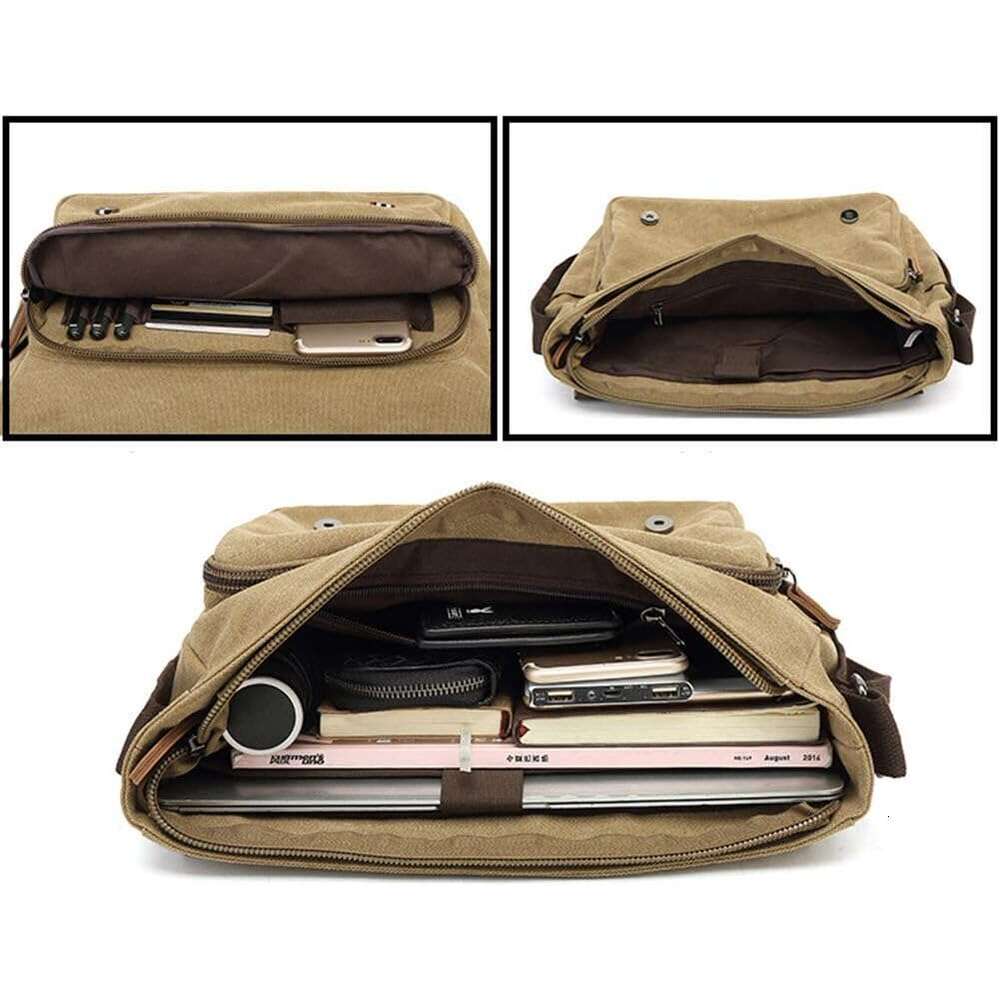 Messenger Canvas Vintage Bag Shoulder bag Leather Large Travel Crossbody bags for men women 15inch Laptop s wo