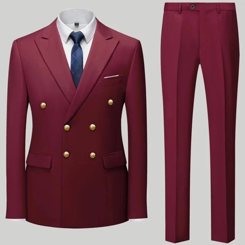 mens casual boutique double corset mens/mens business suit jacket pants 2-piece set 241009