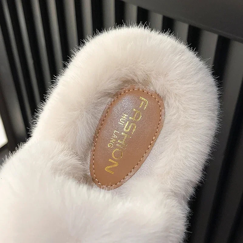 Womens Fur Womens Fur Fluffy Plush Slide House Soft Fuzzy Platform Indoor Leisure Winter Home Warm High Heels Womens Shoes 241007