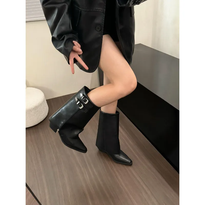 Ladies' Pointed Platform Fashion Pants Leg Cowboy Ankle Boots Booties