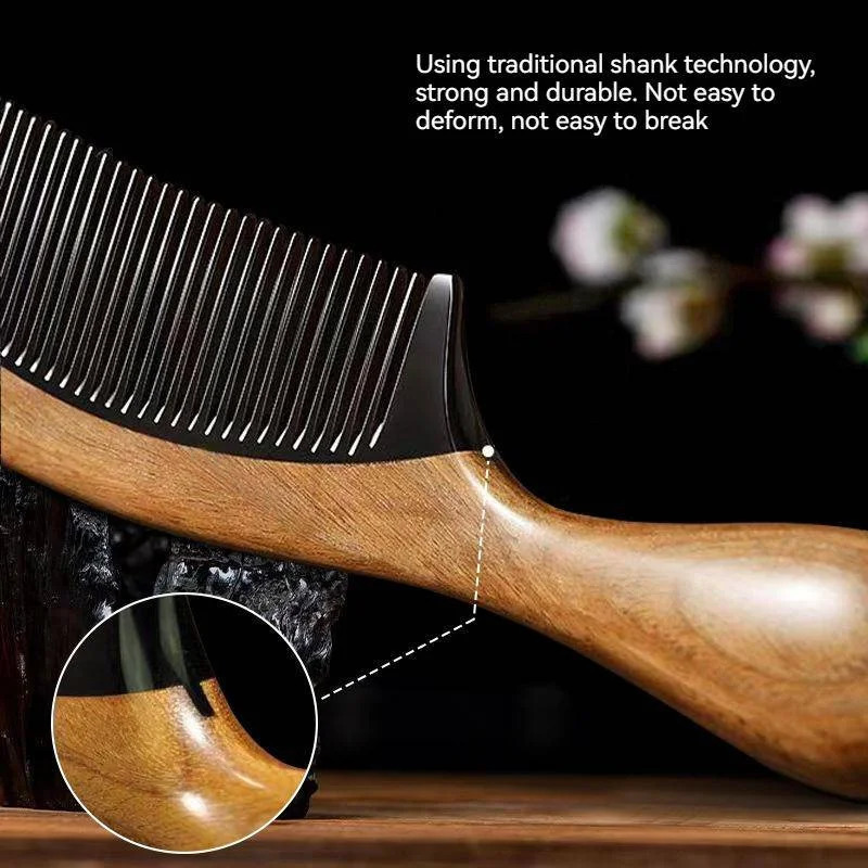 Home>Products>Natural green sandalwood with buffalo horn hair comb anti-static fine and wide teeth hair remover head scalp massage 241009