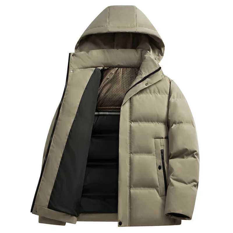 Men's Down Parkas Mens Business Cotton Parkas Mens Waterproof Windproof Fabric Parkas Clothes Winter Mens Solid Color Business Zipper Warm Coat Y