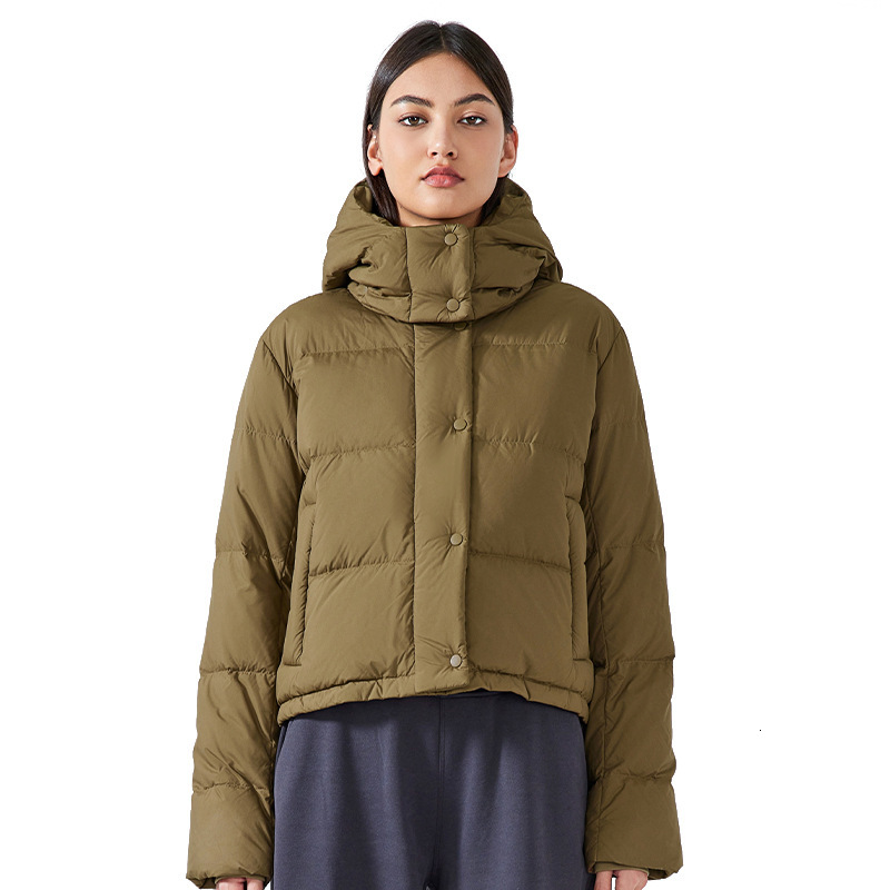 Winter new double breasted stand up collar warm down for women's casual versatile hooded waterproof windproof jacket DAW158