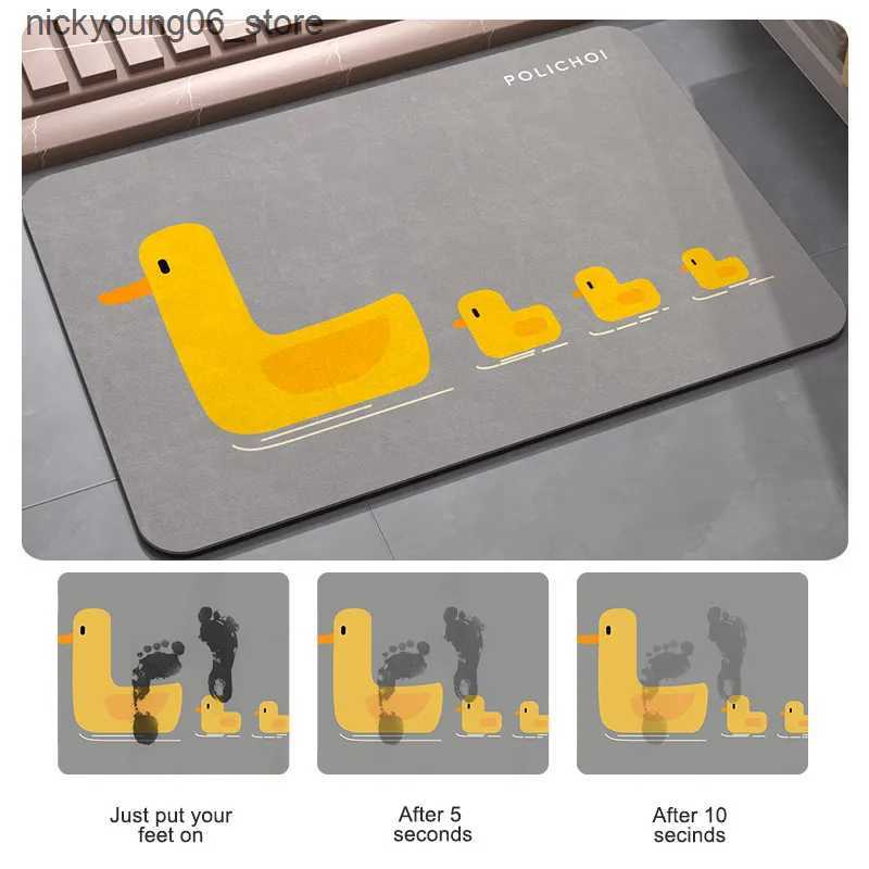 Non-Slip Bath Mats Cute Duck Diatomaceous Earth Mat For The Bathroom Floor Mats Foot Room Rugs Toilet Shower Carpet Entrance Doormat Pad Washable L240