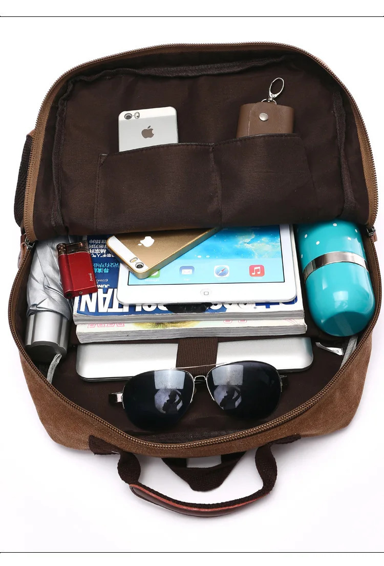 Mens large capacity backpack fashionable canvas casual bag computer travel multiple pockets 241008