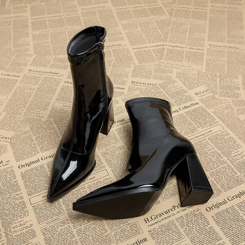 High heels womens boots Pointed Toe womens sexy shoes zipper classic daily boots womens boots Botas 241007