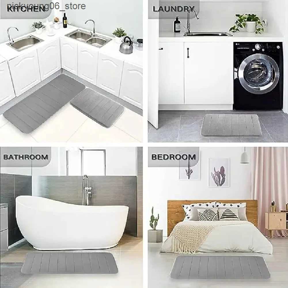 Non-Slip Bath Mats 3 Pcs Bathroom Rug Set Soft Foot Mat Absorbent Memory Foam Dry Fast Non-slip Floor Kitchen Shower Room Doormat Toilet Floor Mat L24