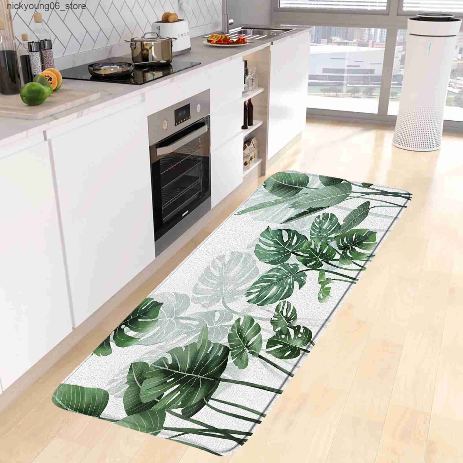 Non-Slip Bath Mats Tropical Plant Leaves Kitchen Floor Mat Banana Palm Leaf Jungle Landscape Bedroom Long Carpet Home Decor Non-Slip Rug Bath Mats L24