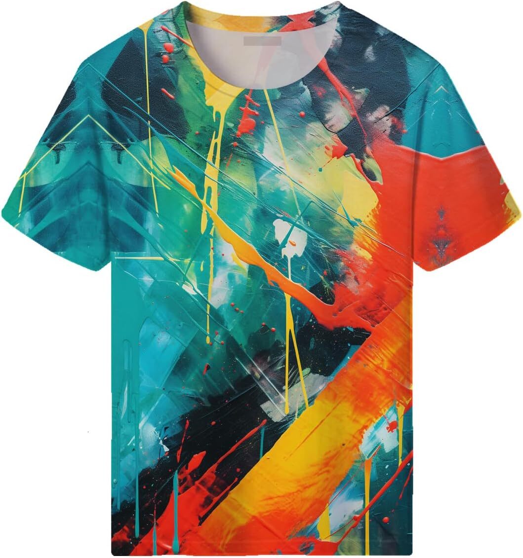 Mens T shirt Colorful T-Shirts for Men 3D Printed Neon Abstract Tee Short Sleeve Crewneck T graphic tee Casual tops summer clothes Short sleeve cool