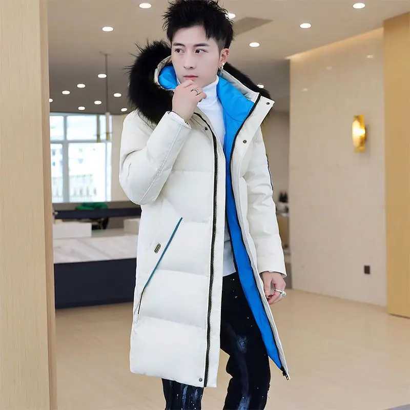 Men's Down Parkas Winter New Men Down Cotton-Padded Coat Male Trend Hooded Slim Fit Long Cold Proof Parkas Tn Fashion Casual Thick Warm Outwear Y