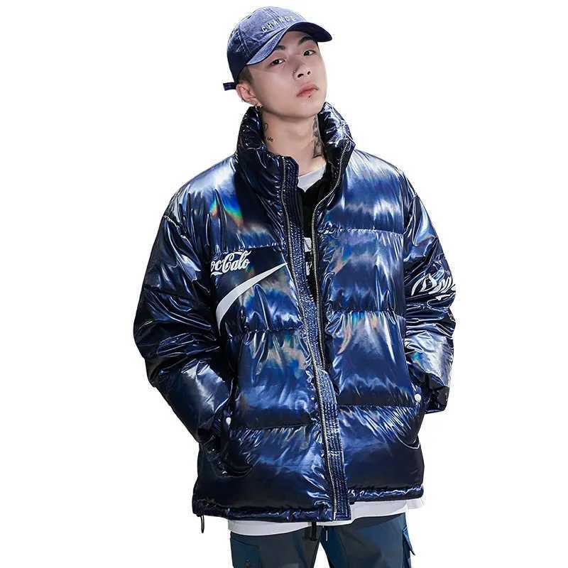 Men's Down Parkas Smooth down jacket Pu mens 2024 winter new thick solid color casual wear loose plus size Kp warm white duck down jacket Y241009