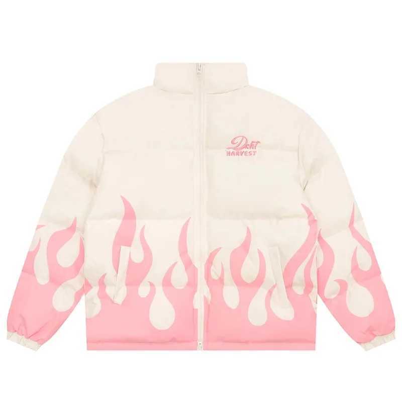 Men's Down Parkas Mens fashionable winter inflatable jacket fireproof print oversized hip-hop T-shirt Parkas patch loose retro filled bubble jack