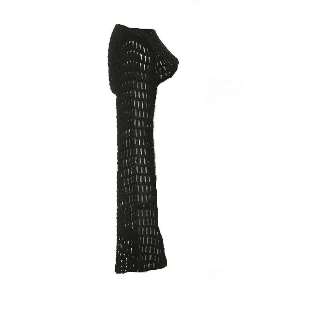 Women Y2k Crochet Knit Hollow Out Crop Top Long Flared Sleeve Shrug Sweater Mesh Cover Ups Cardigan Streetwear Pullover 241010