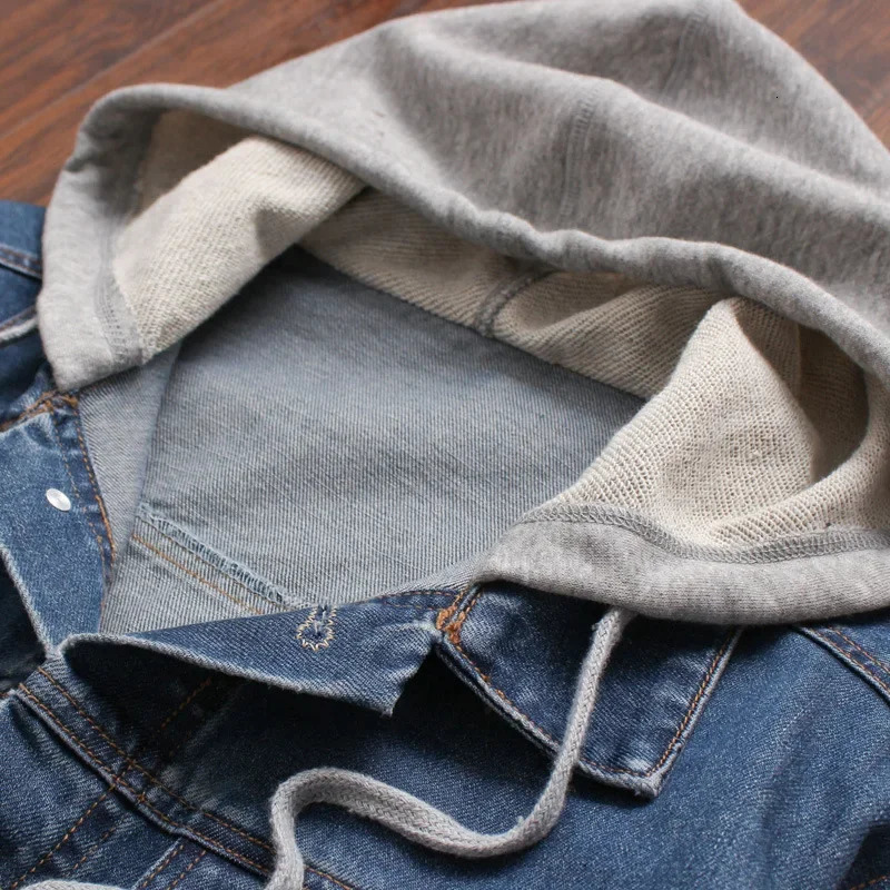 Mens autumn and winter slim fit twopiece denim jacket hooded 241007