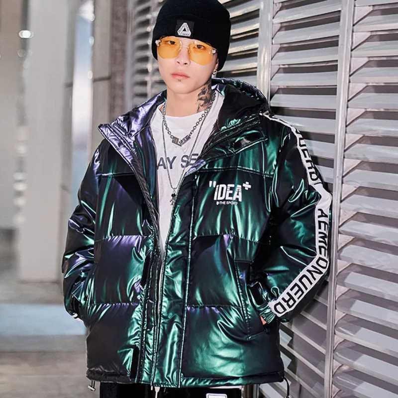 Men's Down Parkas Fashion loose down jacket mens 2024 new winter Pu jacket color glossy printed down jacket mens clothing Y2410090442