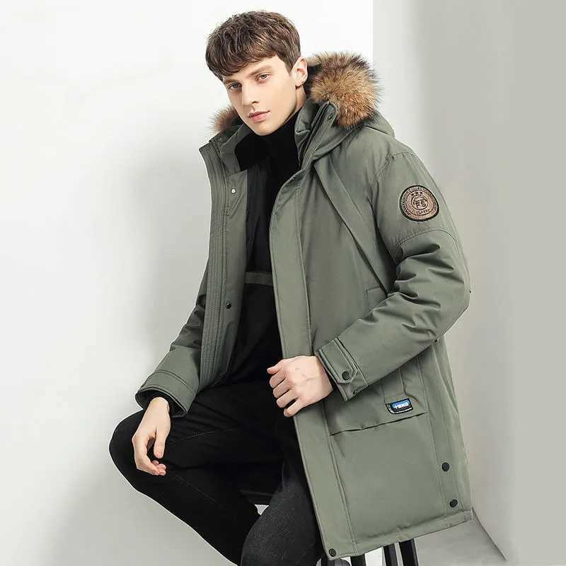 Men's Down Parkas 2024 New Men Down Jacket Winter Coat Mid-length Loose Frock Parkas Thicken Warm Fur Collar Outwear Hooded Trend Overcoat Y24100