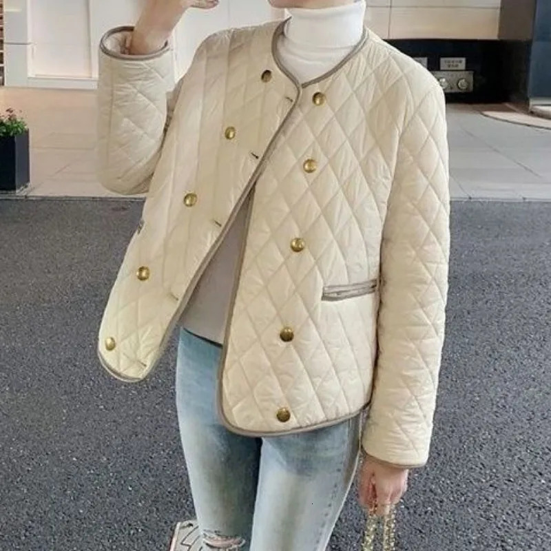 Autumn Winter Quilted Jacket Women Parka Long Sleeve Singlebreasted Chic Short Cotton Coat Clothing Trends Outerwear Warm 240930