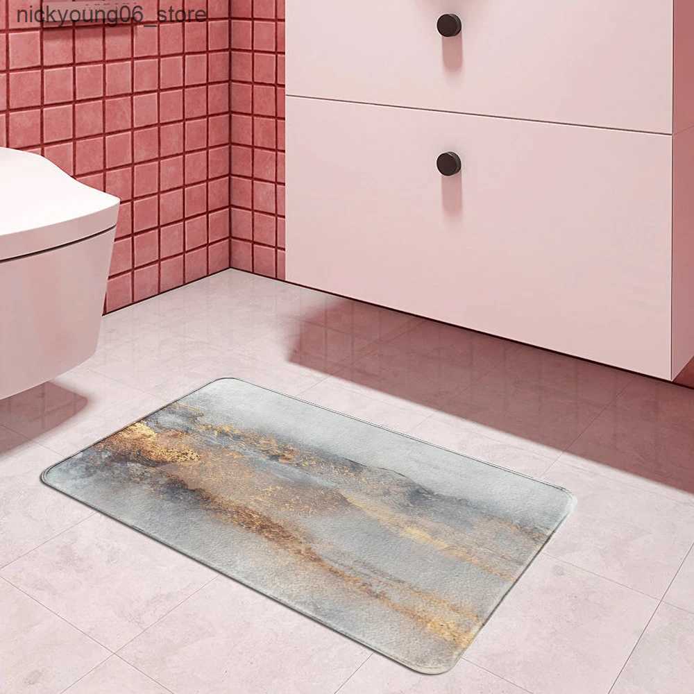 Non-Slip Bath Mats Gray Oil Painting Abstract Geometric Yellow Kitchen Mat Living Room Entrance Floor Rug Anti-slip Bathroom Door Mat Home Decor L2409