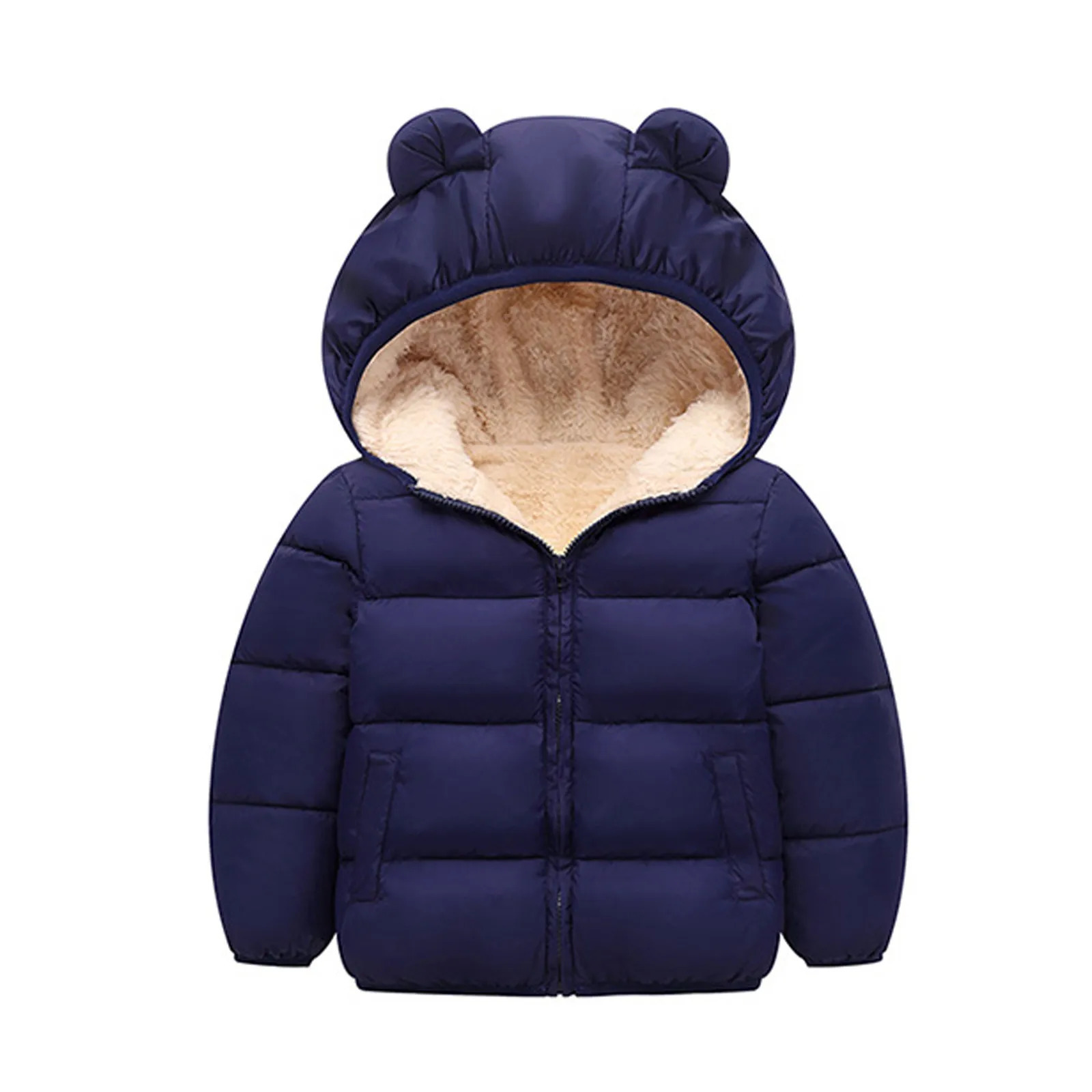 Baby winter coat childrens casual solid cute earmuffs down jacket childrens warm jacket 240927