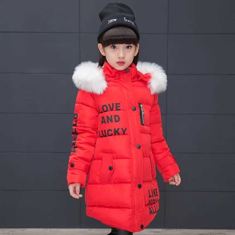 Down Coat 2024 Winter Girls Warm Jacket Fashion Fur Hoodie Childrens Waterproof Jacket Cotton Lining Park H241010