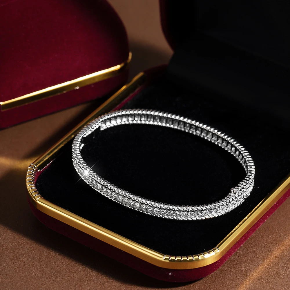 OEVAS 100% 925 sterling silver 2mm all Mo silica bracelet for women 18k platinum plated diamond bracelet party exquisite jewelry 241007
