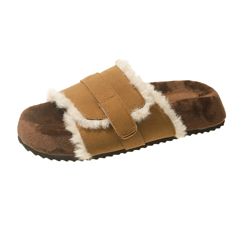 Women's Retro Autumn and Winter New suede Thick Bottom Cotton Slippers