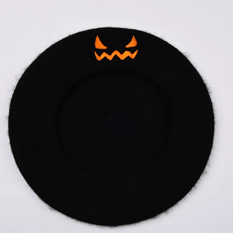 Embroidery Halloween Gift Party Solid Color Spring and Autumn Beret Wool Keep Warm Womens Halloween Hat Painter Hat 241007