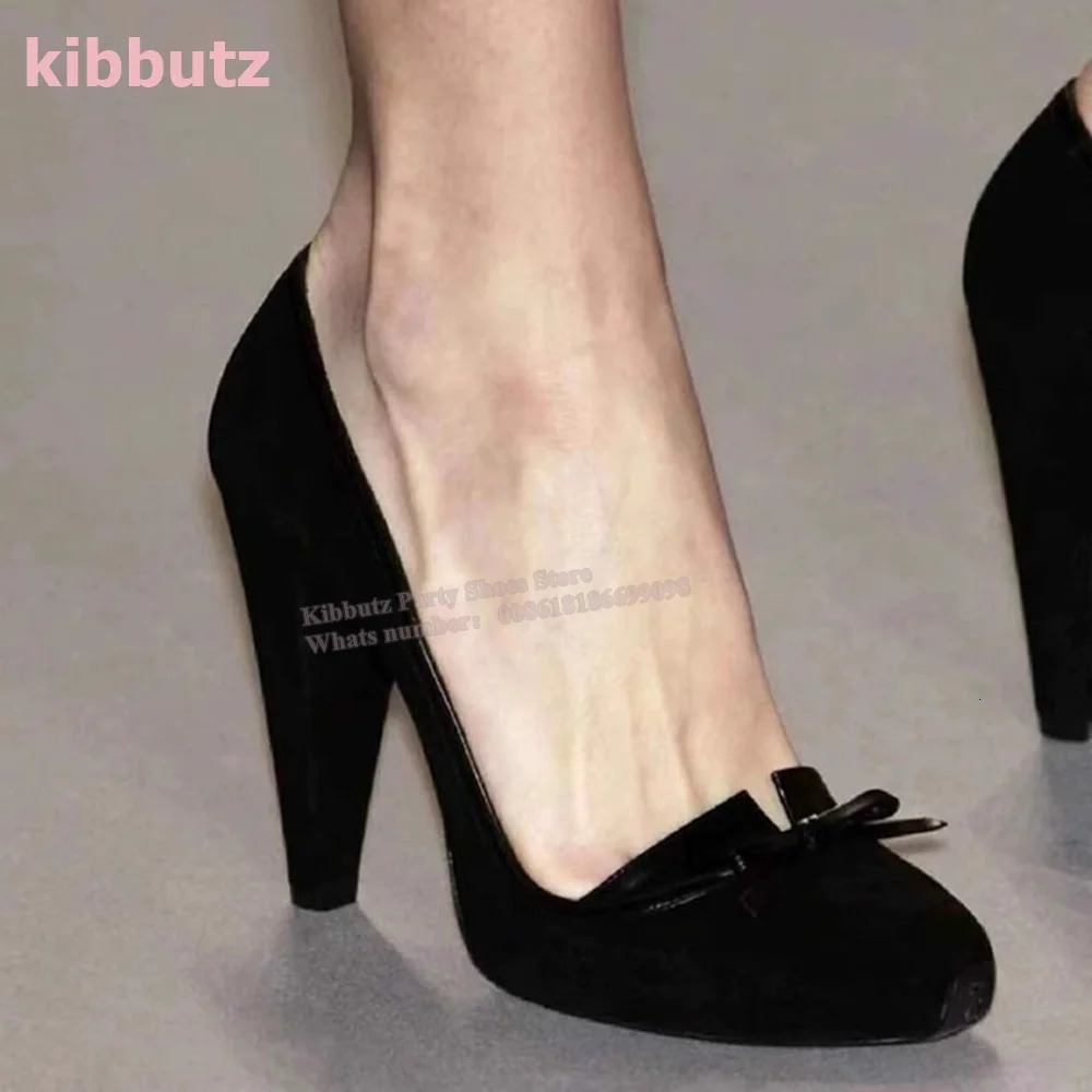 Suede Bow Mary Jane Single Pump Retro Spike Heel Round Toe Solid Black Light Smooth Fashion Elegant Edition Latest Shoes 241007