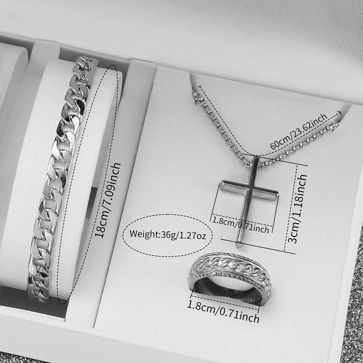 4pcs/set Fashion Mens Watch Set Business Calendar Quartz Watch with Bracelet Necklace Ring SetX250107