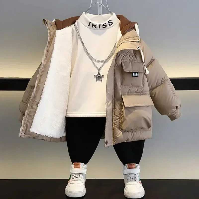 Down Coat Childrens Park Boys Winter Warm Coat Teenagers Fashion Thick Hooded Jacket Winter Outdoor Coat Baby Park New Style H241010