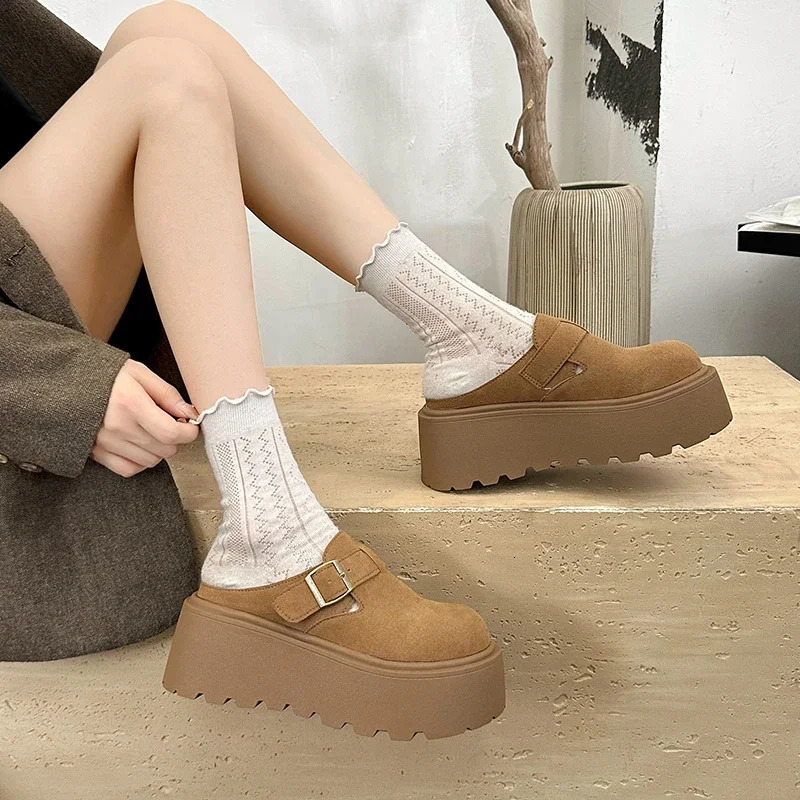 Platform Heel Womens Fur Mule Slide Fashion Cover Shoe Head Slide Womens Comfortable Outdoor Lazy Slide 241007