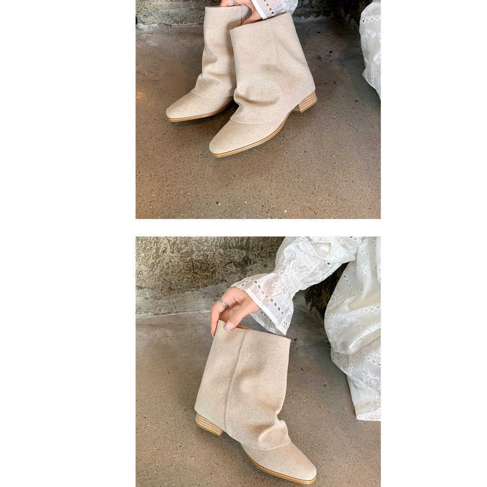 Autumn Square Fashion Sock Boots Toe Thick Heel Tube Ankle Boots Western Short Boots Womens Pile Boots Women Shoes Winter 240826