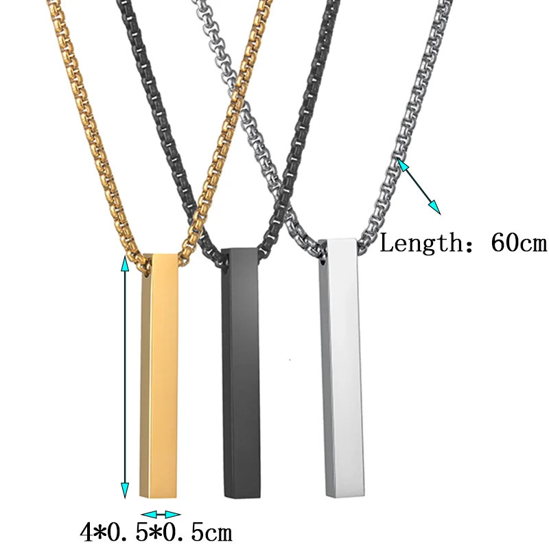 Engrave 4 Sides Name Date Custom Stainless Steel Thick Chain Necklaces for Women Personalized Square Bar Pendant Jewelry Gift 241009