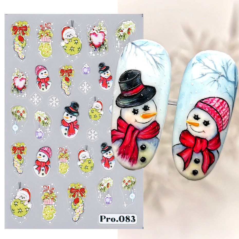 Cute cartoon gingerbread mens embossed nail stickers 5D winter snowflakes Gonk Elk Santa Claus stickers charm Christmas handmade tips 241008