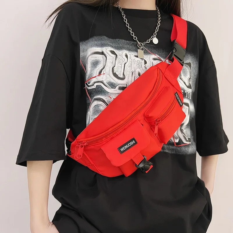 Pink Black Punk Hip Hop Crossbody Bag Mens Tactical Technology Clothing Waist Bag Multi functional Waterproof Fanny Bag 241008