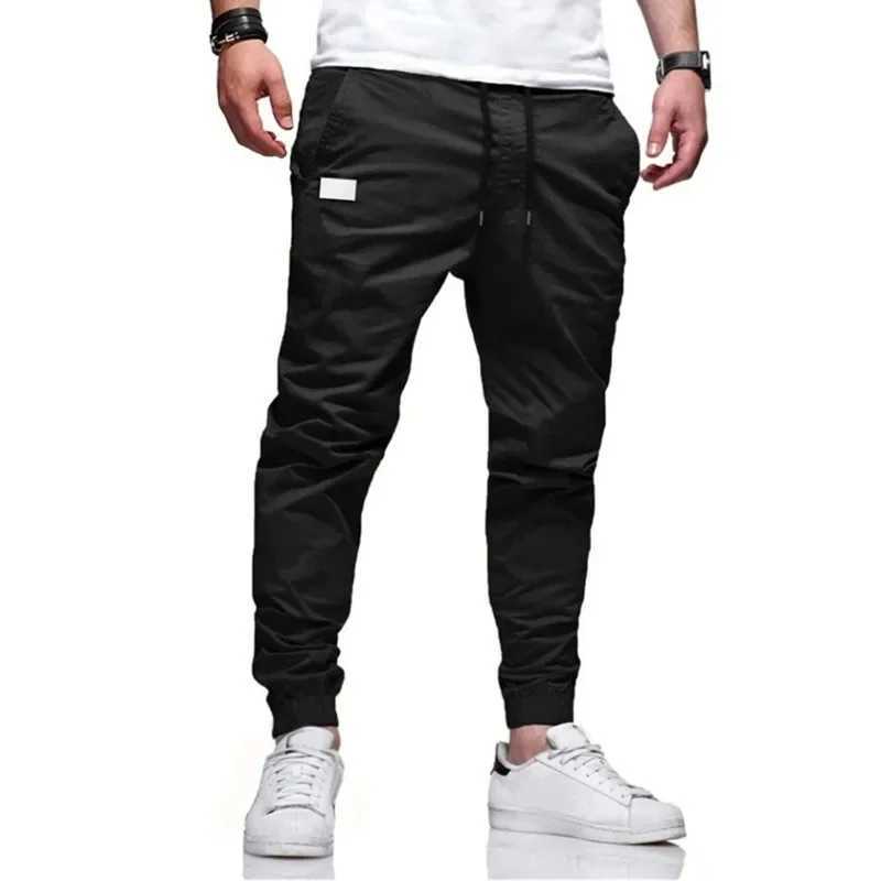 New mens casual sports pants solid color commodity pants mens jogging pencil pants Trouser multi pocket mid waist hip-hop sports pants W241009