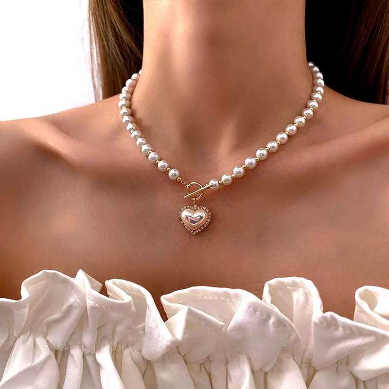 Vintage Imitation Pearl Choker Neckalce for Women Fashion Heart Necklace Gift for Friend Party Trendy Neck JewelryX241009