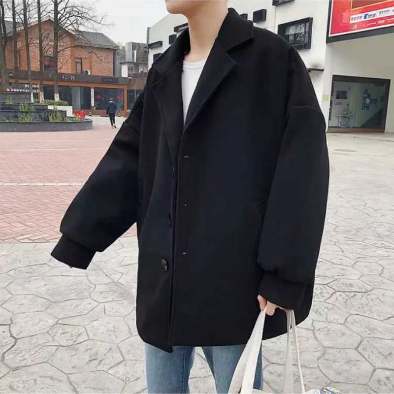 Woolen Coats Men Korean Trendy Loose Leisure All-match Solid Simple Warm Long Blends Mens Winter Clothes Oversize Ulzzang Chic LX241010