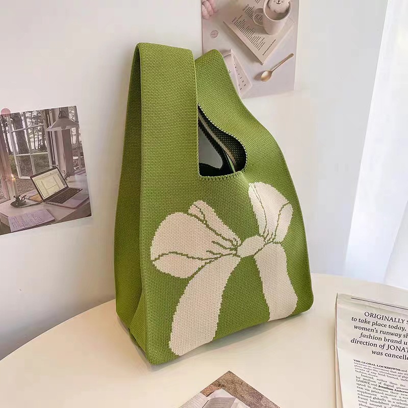 make up bag Women's Casual Knitted Tote Bag - Japanese-Korean Style