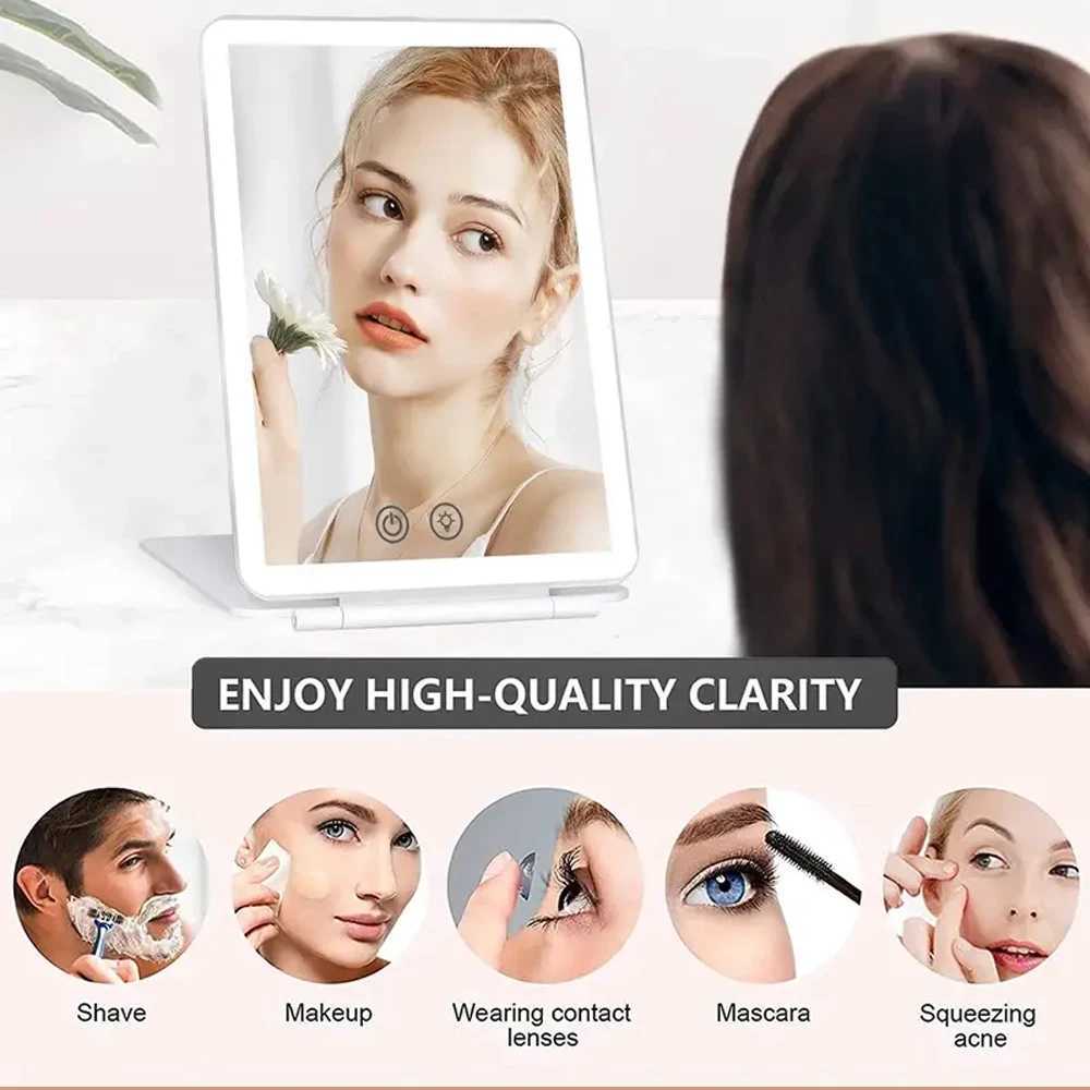 New makeup mirror with 10X magnifying glass 72 LED light makeup mirror 3-color light travel mirror compact makeup folding mirror W240813