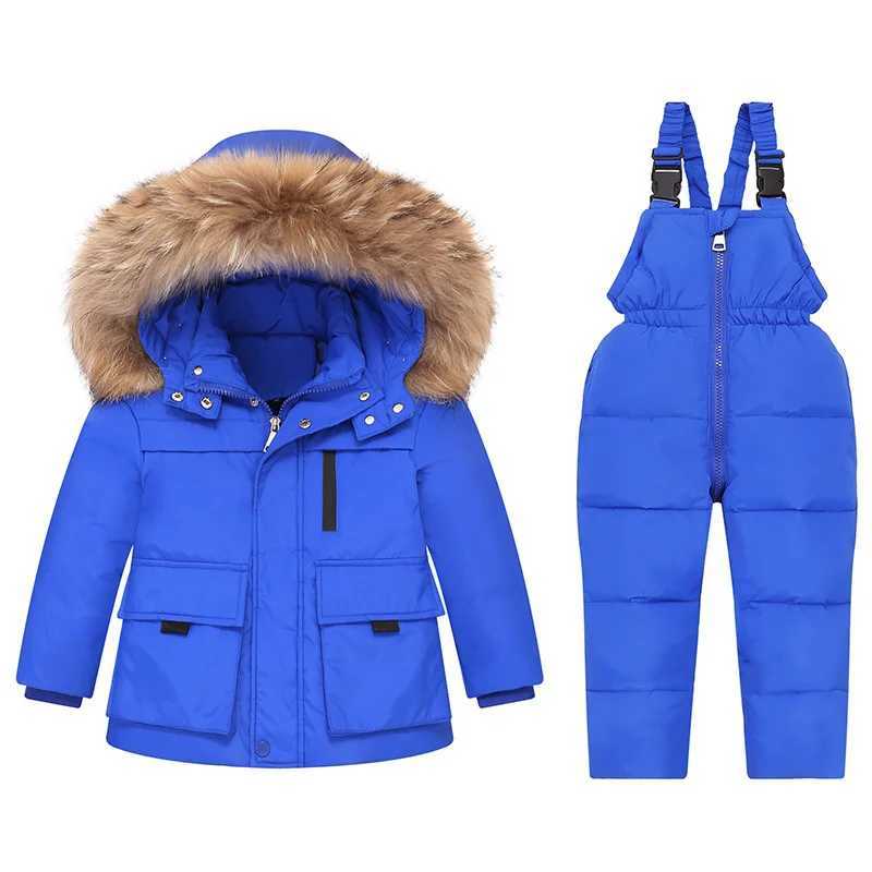 Down Coat Boy Baby Overalls Winter Warm Down Jacket jumpsuit s Parka Hooded Coat Snow toddler girl Clothes Clothing Set infant overcoat H241010
