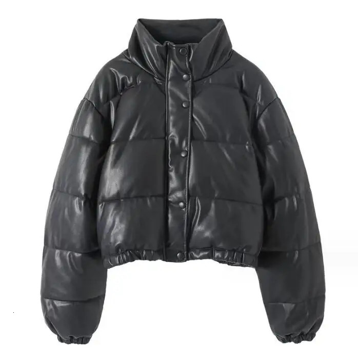 Padded Lady DownJacket Winter Warm Thick PU Leather Coat Short Parka Fashion Cotton 240930